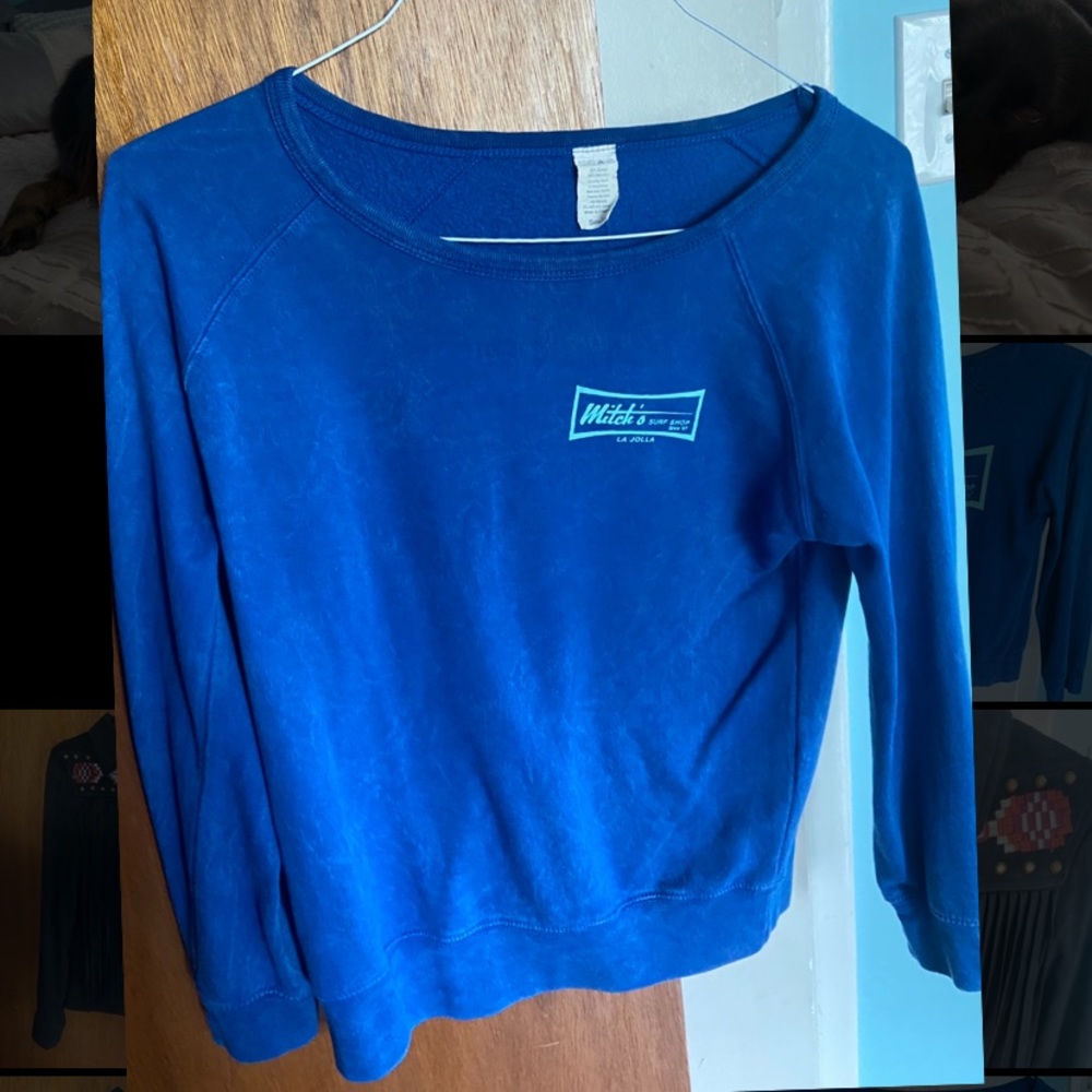 Surf shop acid wash sweater blue San Diego